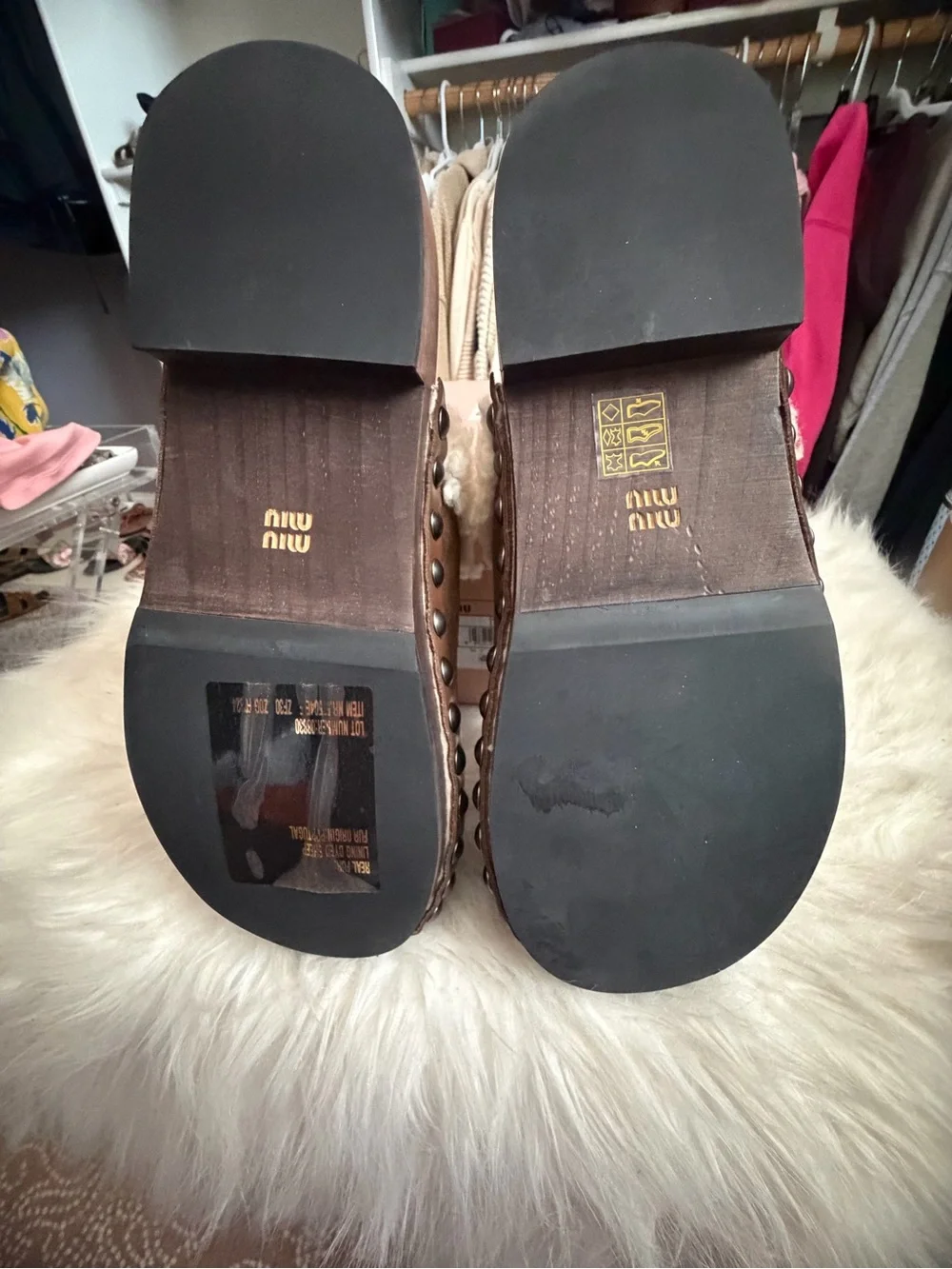 Miu Miu Brown Suede Shearling-Trim Slip-On Clogs - Picture 6 of 7